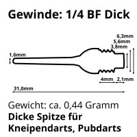 1/4 BF BSF Softspitzen Premium, Kneipen Dart Spitzen, 8mm Dick, schwarz, 100 Stück