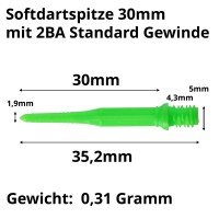 Dartspitzen Premium Long Lippoint Hellgrün 30mm. 30 Stück