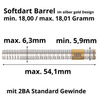 18 Gramm Softdart Barrel silber und goldfarben mit PVD Gold Beschichtung