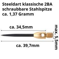 Steeldart Rundkopfspitze Messing schwarz, 2,4 Gramm, 3 Stück