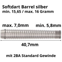 Softdart Barrel. 85% Tungsten, silber geriffelt, 16 Gramm